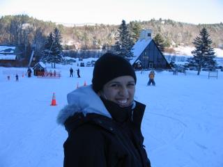 Acadia Center student enjoying her first ski lesson at the Camden Snow Bowl.