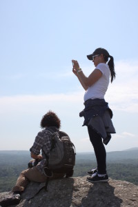 Acadia Center intensive English course students on top of Mt. Battie in Camden Hills State Park.