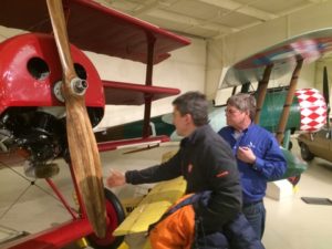 An antique biplane at the Transportation Museum.