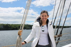 English student on sailing excursion in Penobscot Bay, Camden schooner.