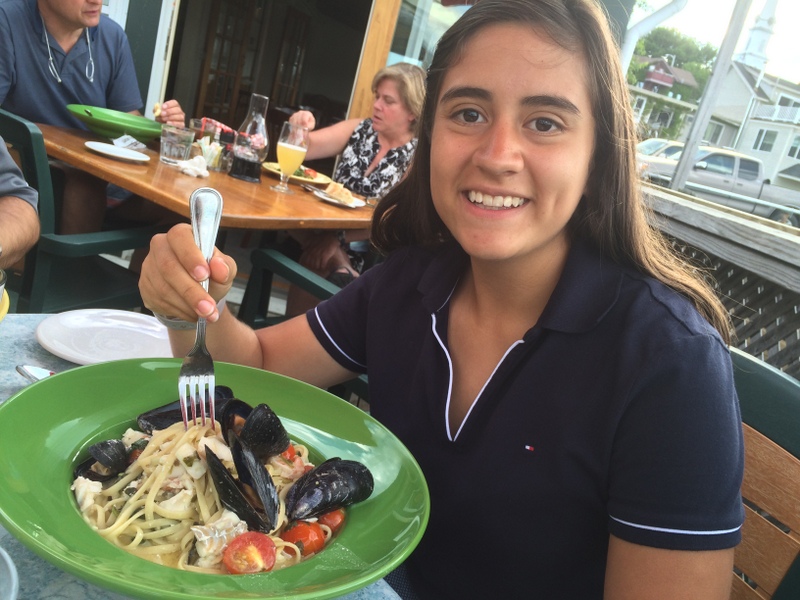 Seafood dinner on the waterfront, Camden, Maine.